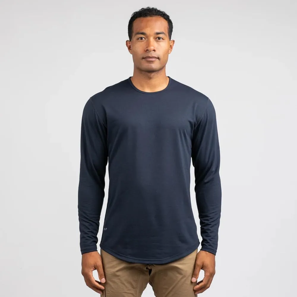 Men's Drop-Cut Long Sleeve  Plain Crewneck Shirt for Men  Soft Polyester, Cotton, Spandex Blend  Wrinkle Resistant