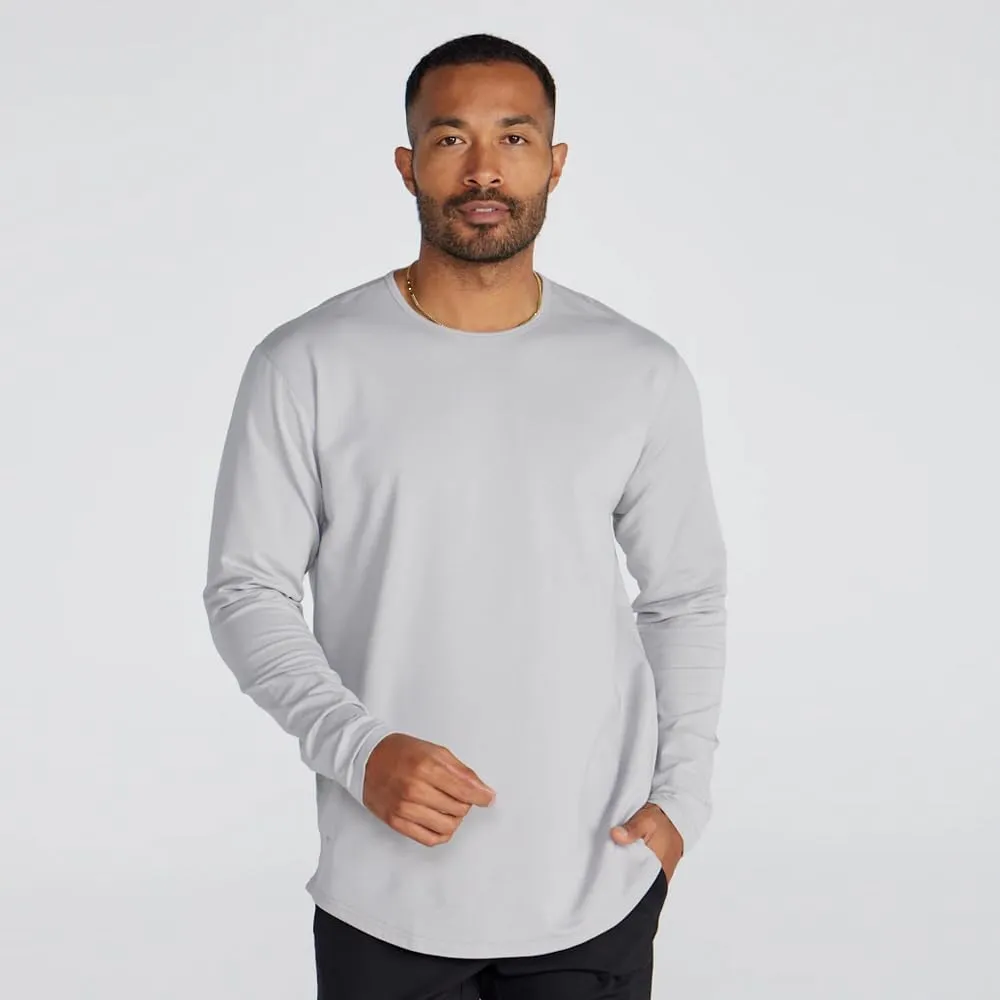 Men's Drop-Cut Long Sleeve  Plain Crewneck Shirt for Men  Soft Polyester, Cotton, Spandex Blend  Wrinkle Resistant