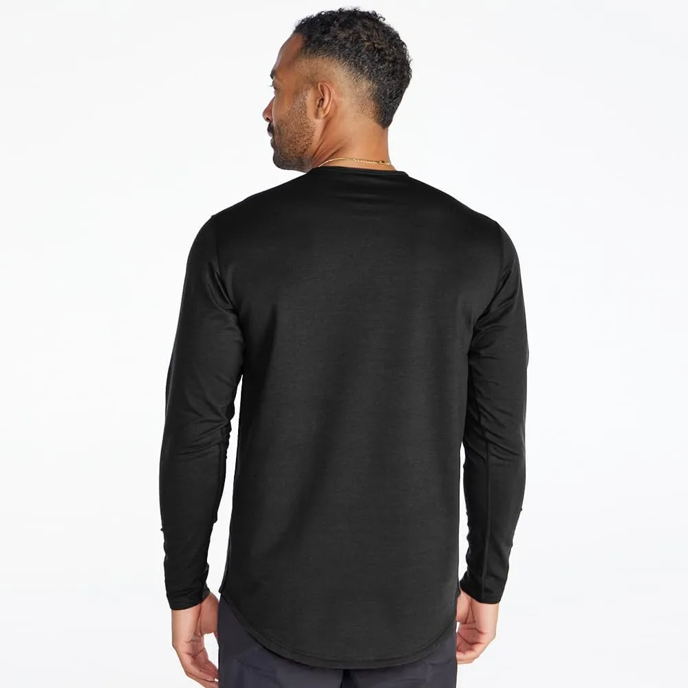Men's Drop-Cut Long Sleeve  Plain Crewneck Shirt for Men  Soft Polyester, Cotton, Spandex Blend  Wrinkle Resistant