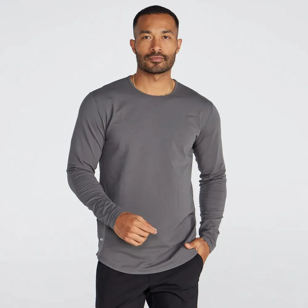 Men's Drop-Cut Long Sleeve  Plain Crewneck Shirt for Men  Soft Polyester, Cotton, Spandex Blend  Wrinkle Resistant
