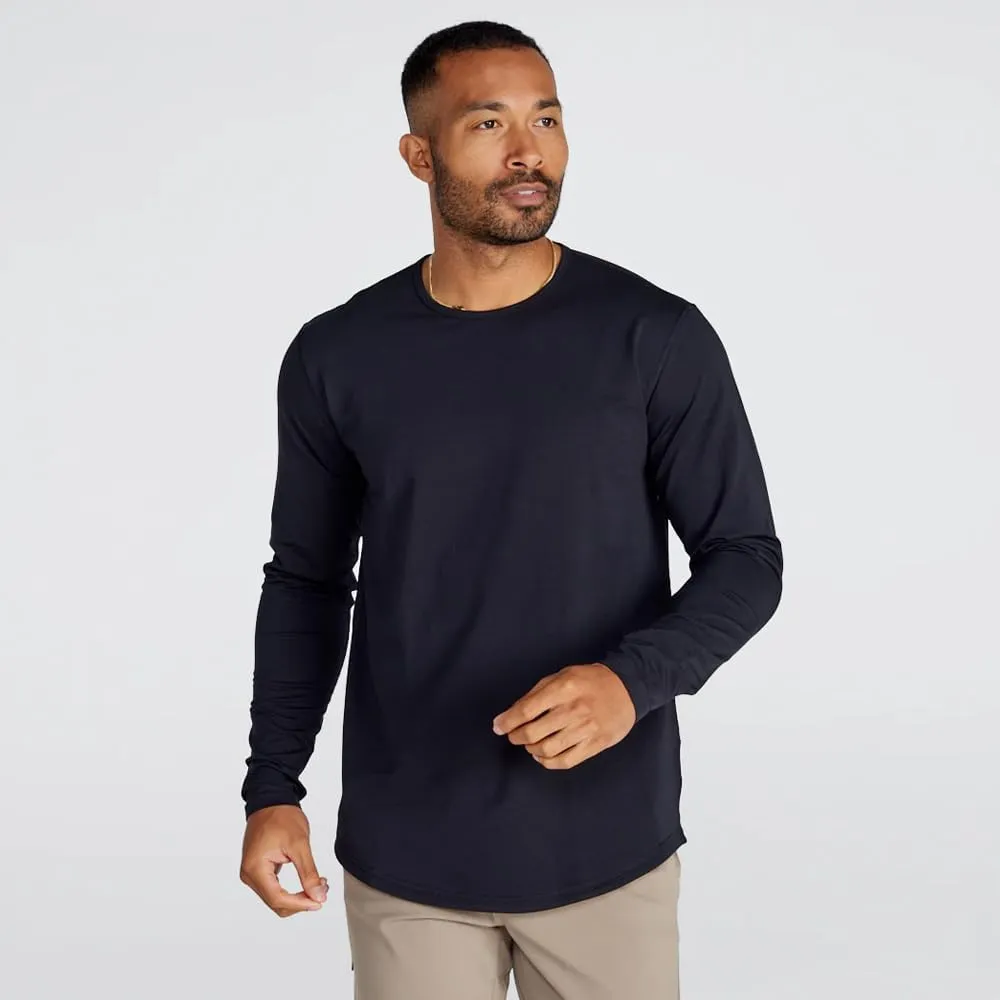 Men's Drop-Cut Long Sleeve  Plain Crewneck Shirt for Men  Soft Polyester, Cotton, Spandex Blend  Wrinkle Resistant