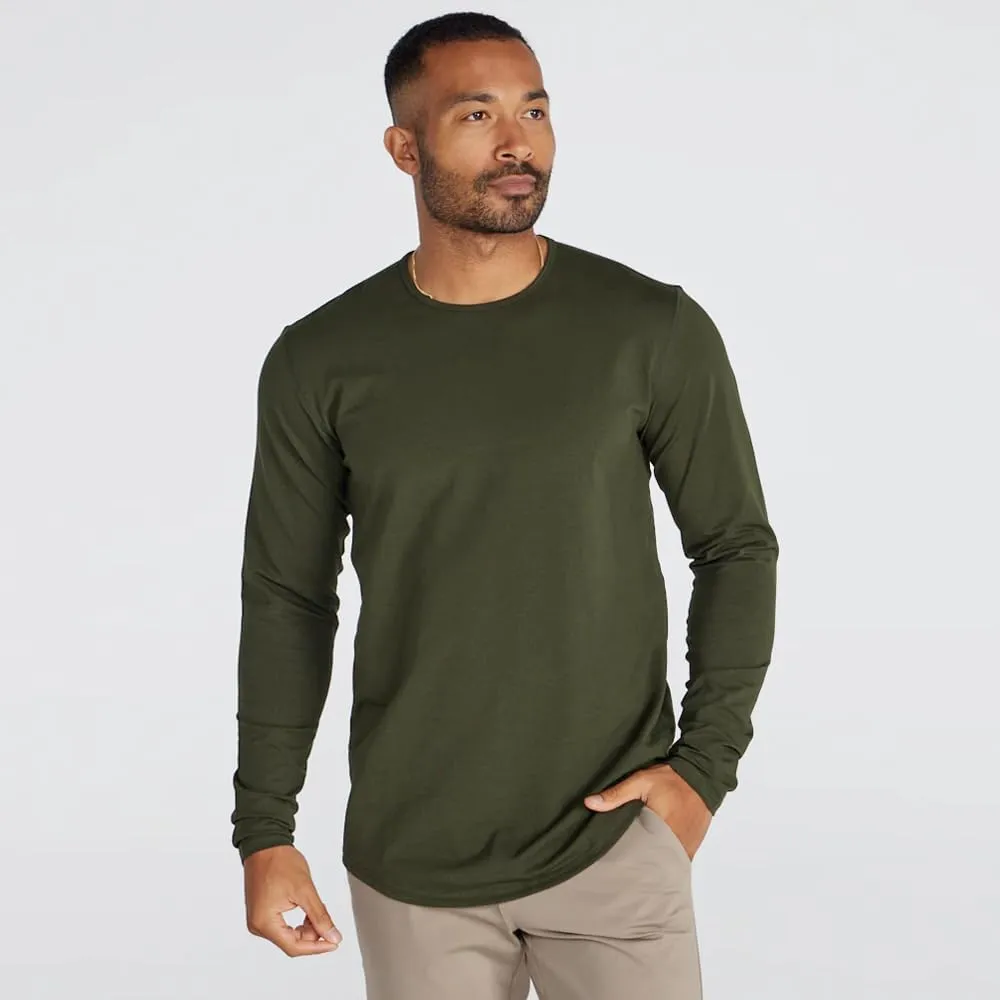 Men's Drop-Cut Long Sleeve  Plain Crewneck Shirt for Men  Soft Polyester, Cotton, Spandex Blend  Wrinkle Resistant