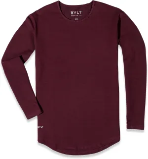 Men's Drop-Cut Long Sleeve  Plain Crewneck Shirt for Men  Soft Polyester, Cotton, Spandex Blend  Wrinkle Resistant