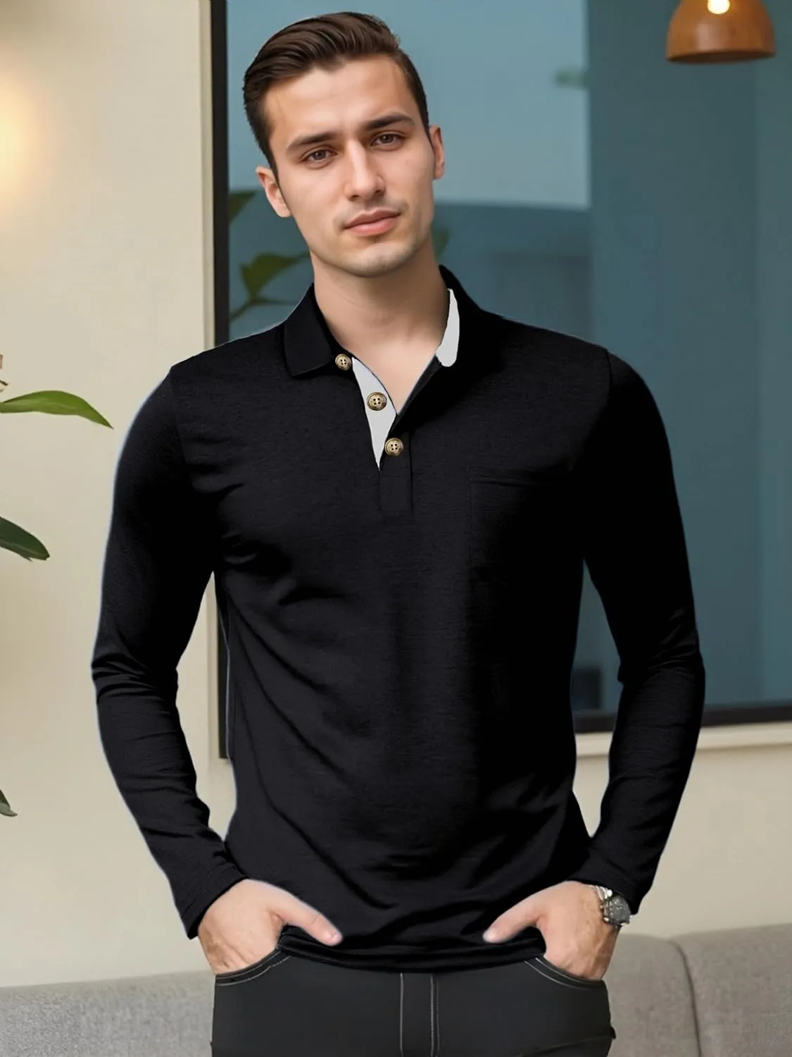 Mens Fashion Polo Shirts Short Sleeve Shirt Classic Button Cotton Stylish Golf Polo Shirts with Pocket for Men