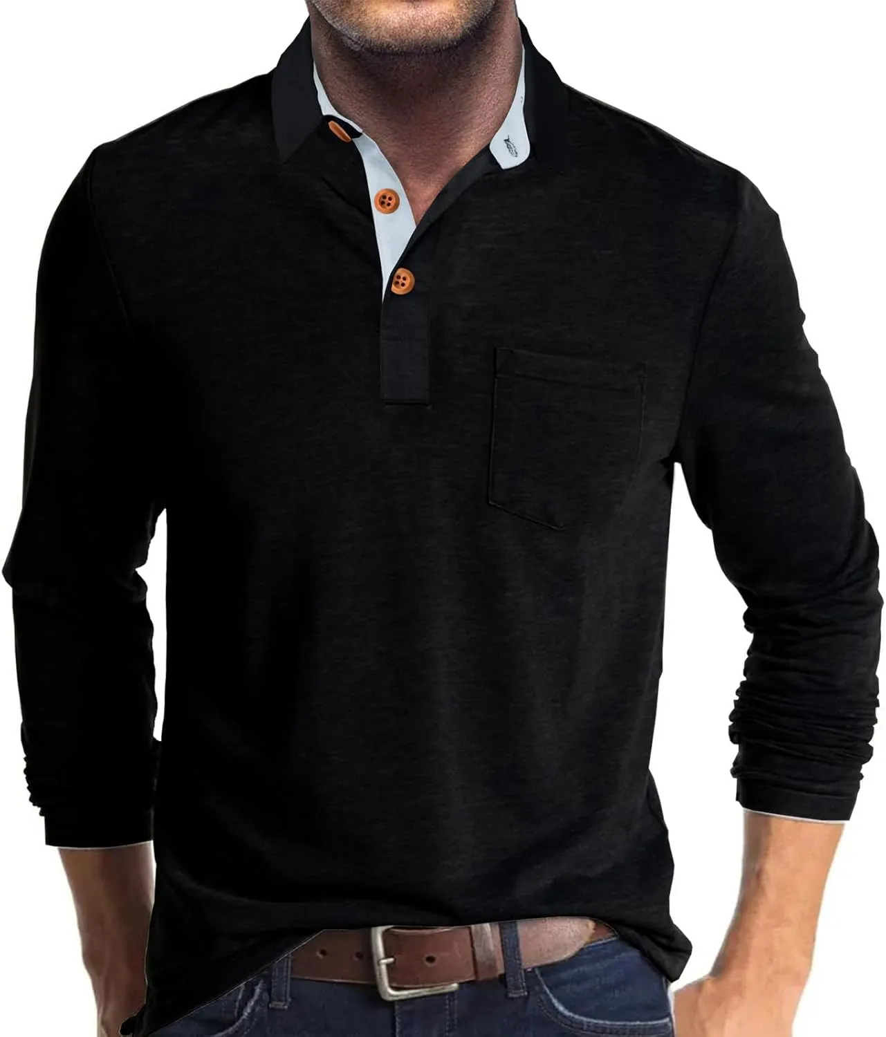 Mens Fashion Polo Shirts Short Sleeve Shirt Classic Button Cotton Stylish Golf Polo Shirts with Pocket for Men