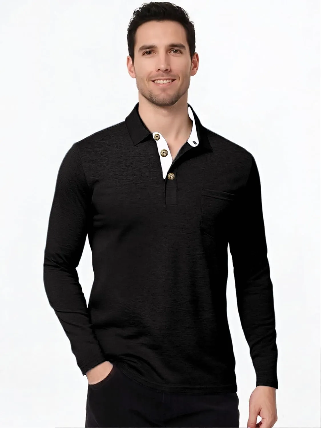 Mens Fashion Polo Shirts Short Sleeve Shirt Classic Button Cotton Stylish Golf Polo Shirts with Pocket for Men