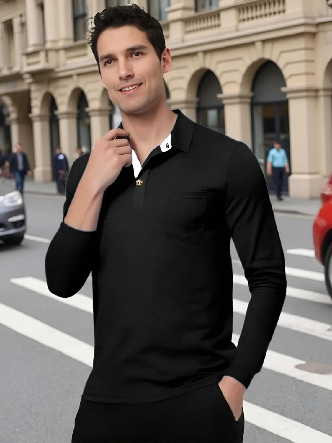 Mens Fashion Polo Shirts Short Sleeve Shirt Classic Button Cotton Stylish Golf Polo Shirts with Pocket for Men