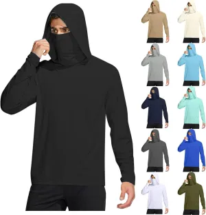 Mens Fishing Shirt UPF 50  Sun Protection Hoodie Long Sleeve UV SPF Quick Dry T-Shirt Athletic Outdoor Rash Guard