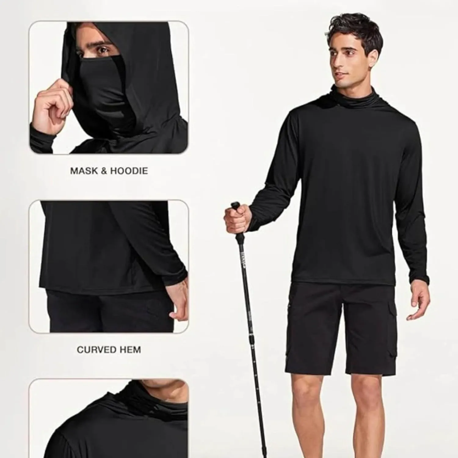 Mens Fishing Shirt UPF 50  Sun Protection Hoodie Long Sleeve UV SPF Quick Dry T-Shirt Athletic Outdoor Rash Guard