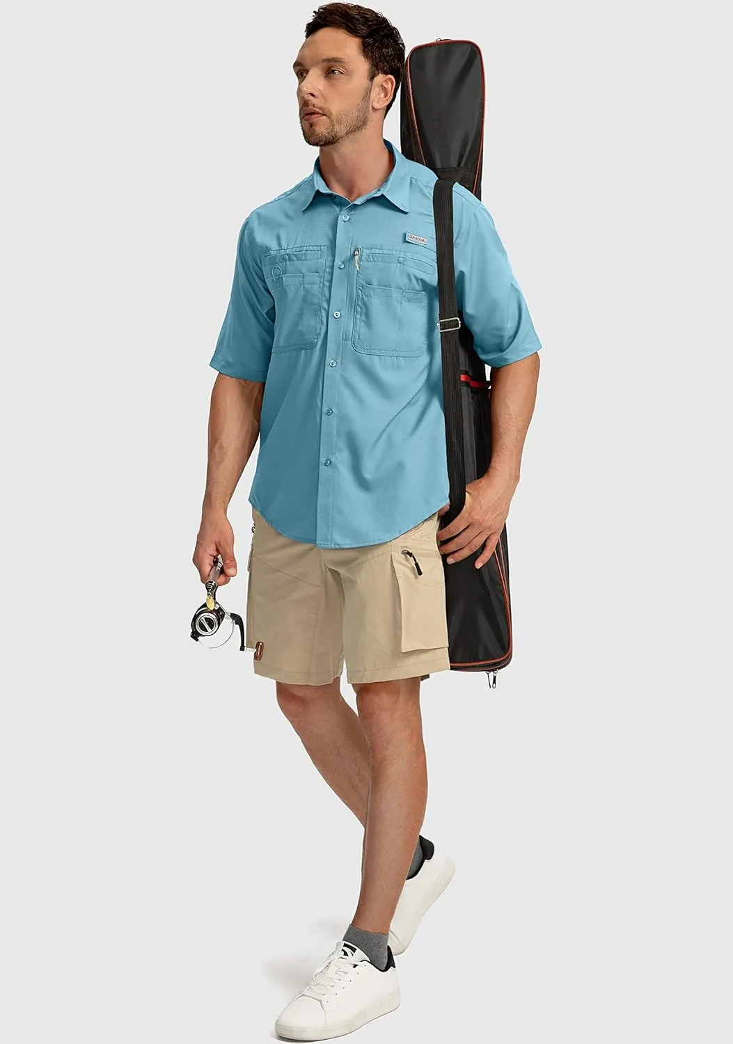 Men's Fishing Shirts with Zipper Pockets UPF 50  Lightweight Cool Short Sleeve Button Down Shirts for Men Casual Hiking