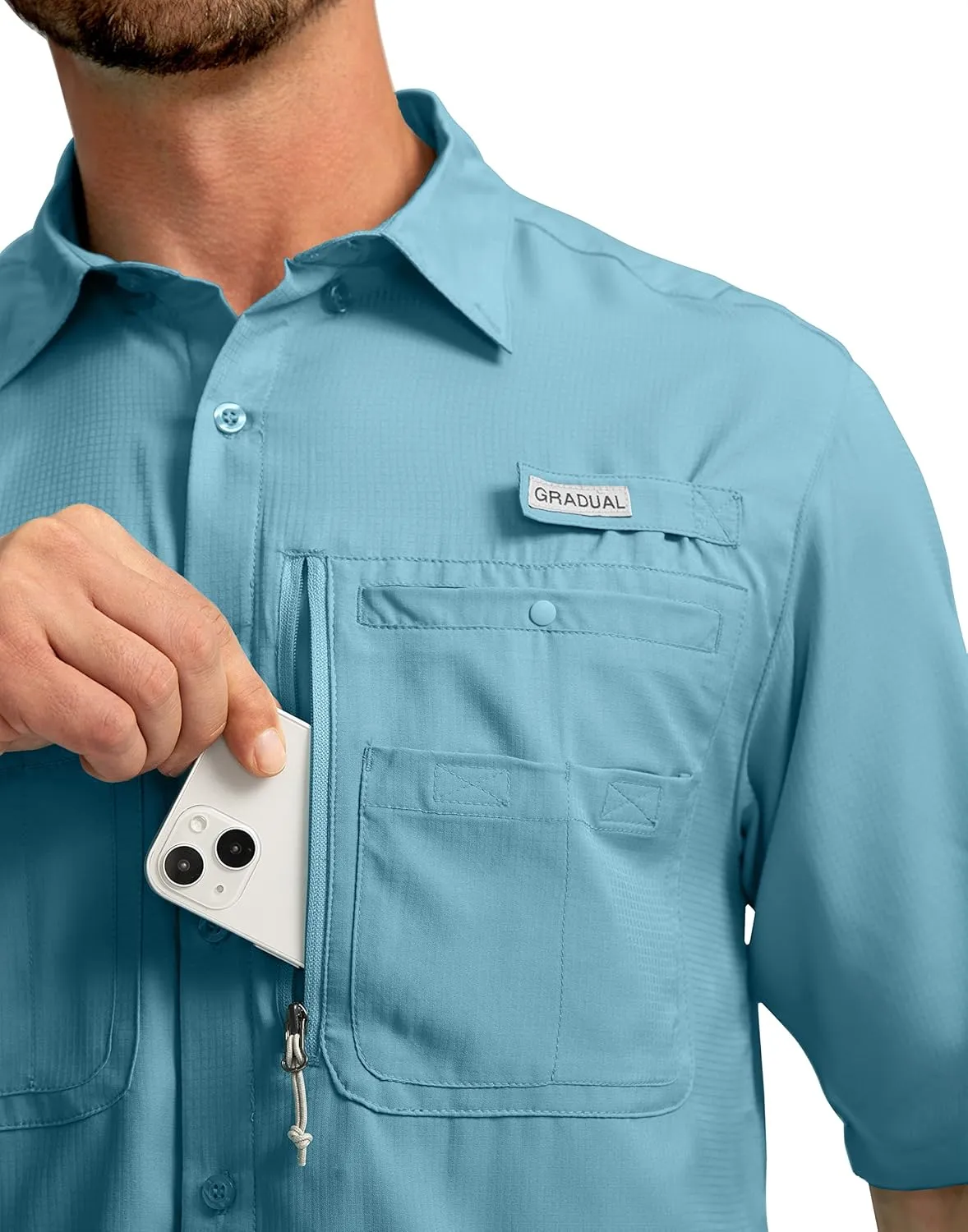 Men's Fishing Shirts with Zipper Pockets UPF 50  Lightweight Cool Short Sleeve Button Down Shirts for Men Casual Hiking