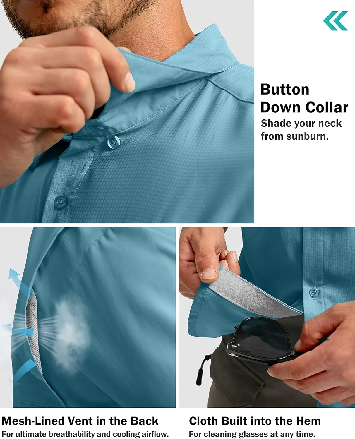 Men's Fishing Shirts with Zipper Pockets UPF 50  Lightweight Cool Short Sleeve Button Down Shirts for Men Casual Hiking