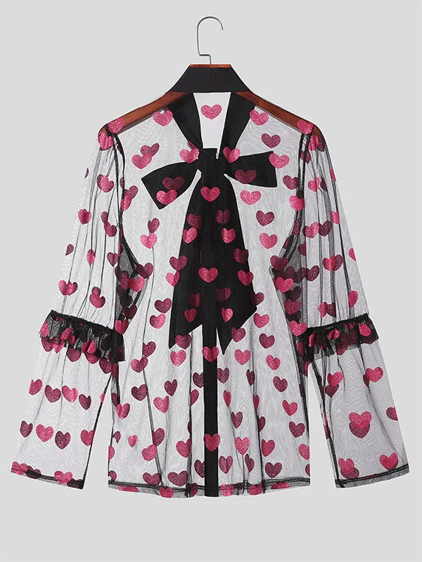 Mens Glitter Heart See Through Tie Shirt SKUK44688