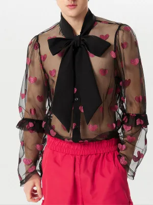 Mens Glitter Heart See Through Tie Shirt SKUK44688