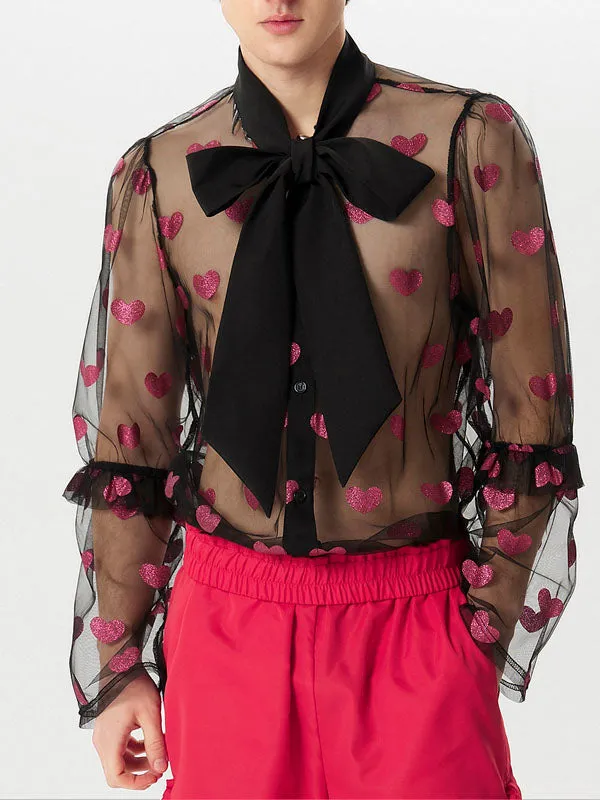Mens Glitter Heart See Through Tie Shirt SKUK44688