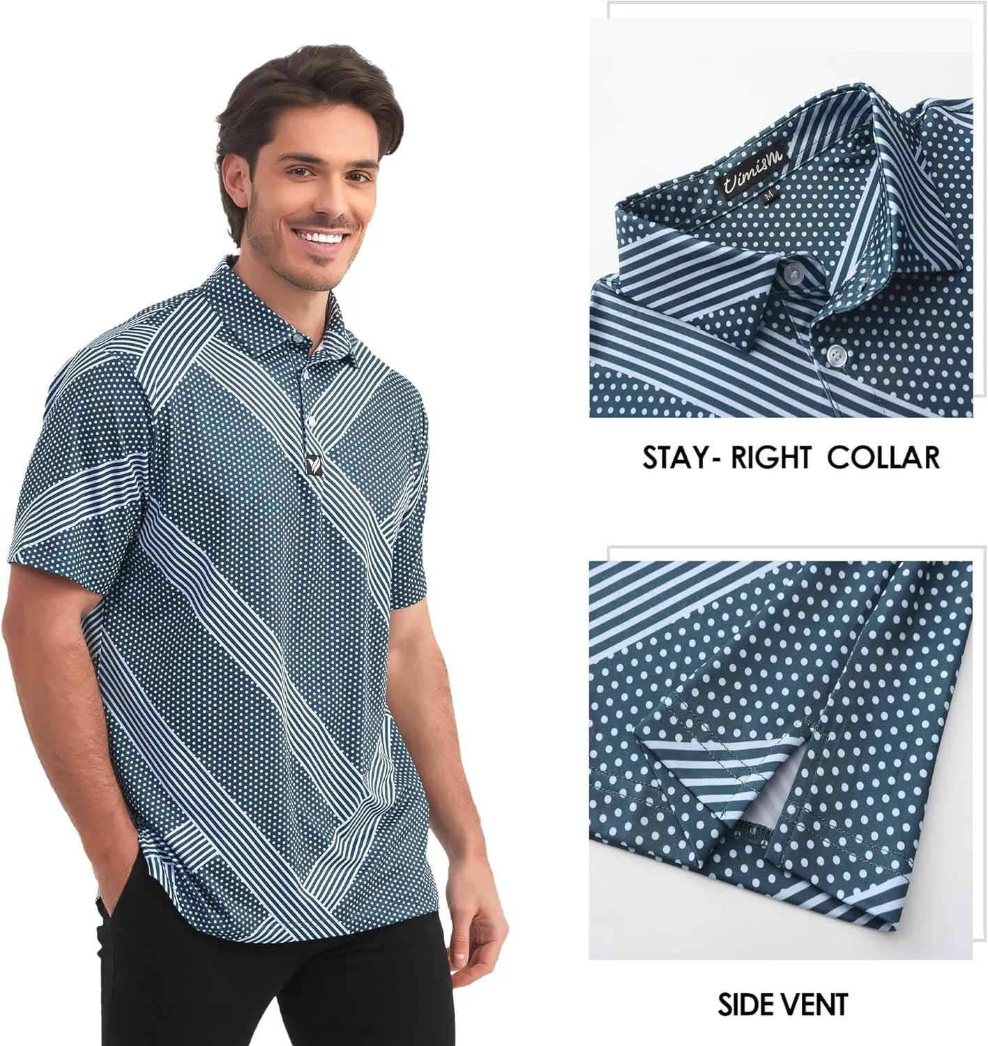 Mens Golf Polo Shirts Short Sleeve Dry Fit Performance Moisture Wicking Casual Print Collared Golf Shirts for Men