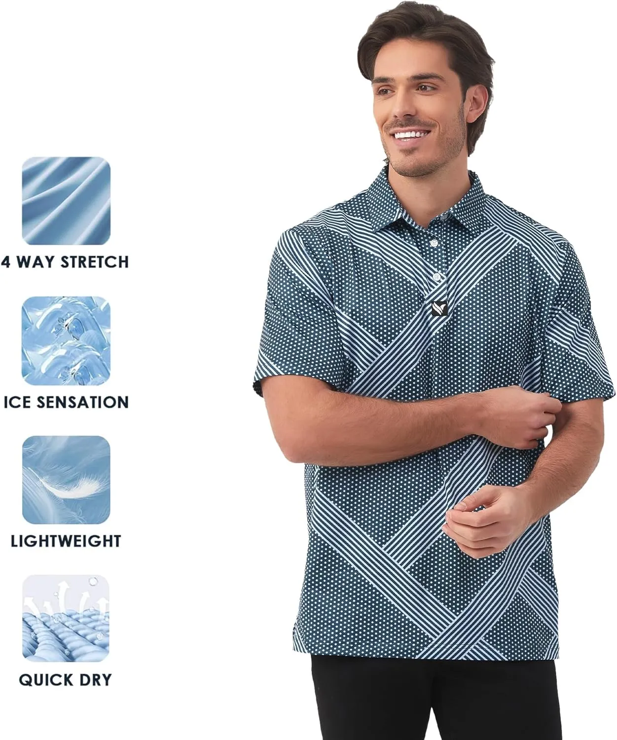 Mens Golf Polo Shirts Short Sleeve Dry Fit Performance Moisture Wicking Casual Print Collared Golf Shirts for Men