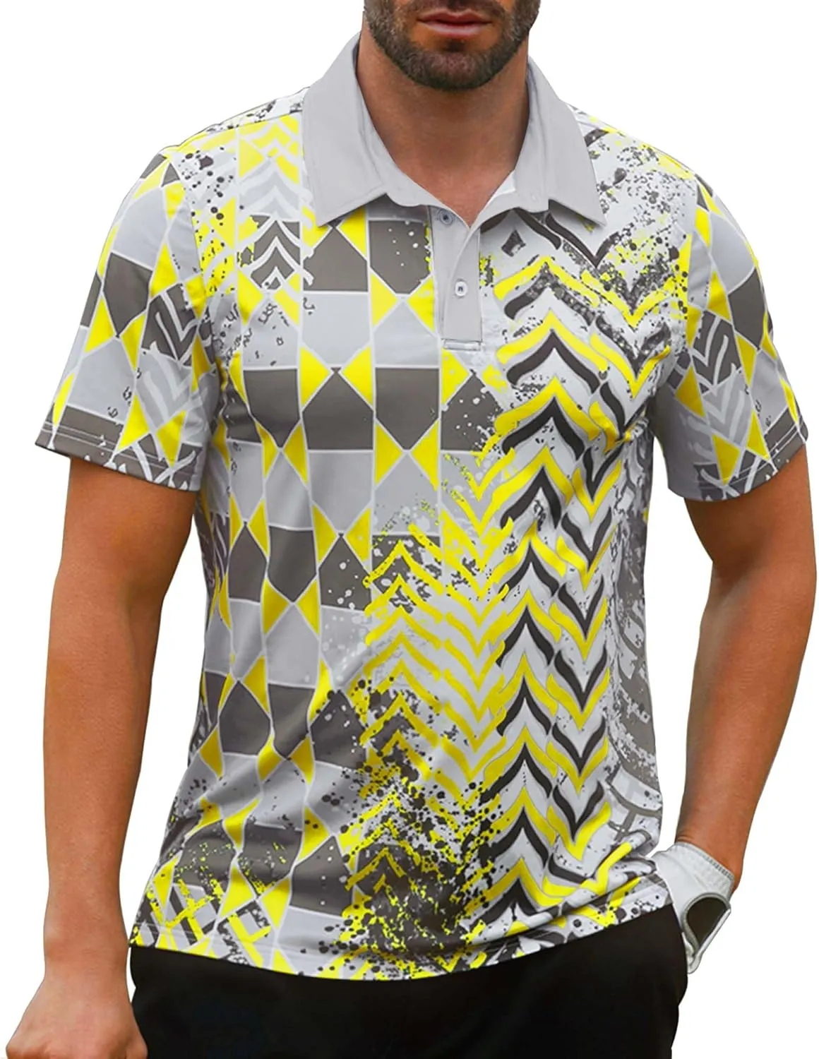 Mens Golf Shirts Short Sleeve Print Gradient Moisture Wicking Quick Dry Performance Polo Golf Shirt
