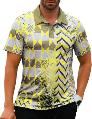 Mens Golf Shirts Short Sleeve Print Gradient Moisture Wicking Quick Dry Performance Polo Golf Shirt