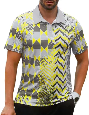 Mens Golf Shirts Short Sleeve Print Gradient Moisture Wicking Quick Dry Performance Polo Golf Shirt