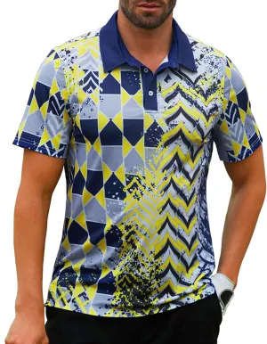 Mens Golf Shirts Short Sleeve Print Gradient Moisture Wicking Quick Dry Performance Polo Golf Shirt