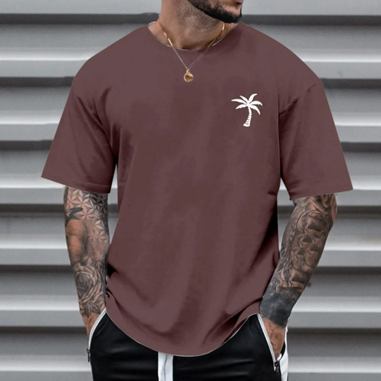 Mens Graphic T-Shirts Short Sleeve Crew Neck Shirt Casual Loose Tops Athletic Hawaiian Beach Summer Tee Shirts