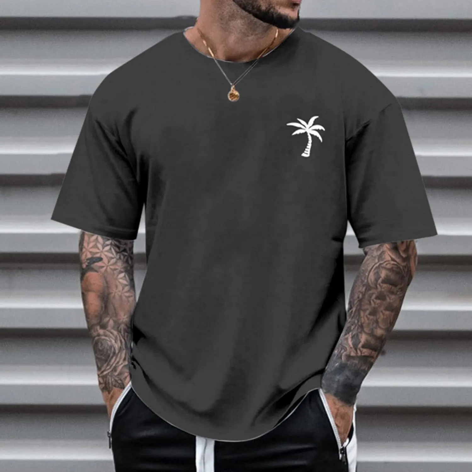 Mens Graphic T-Shirts Short Sleeve Crew Neck Shirt Casual Loose Tops Athletic Hawaiian Beach Summer Tee Shirts