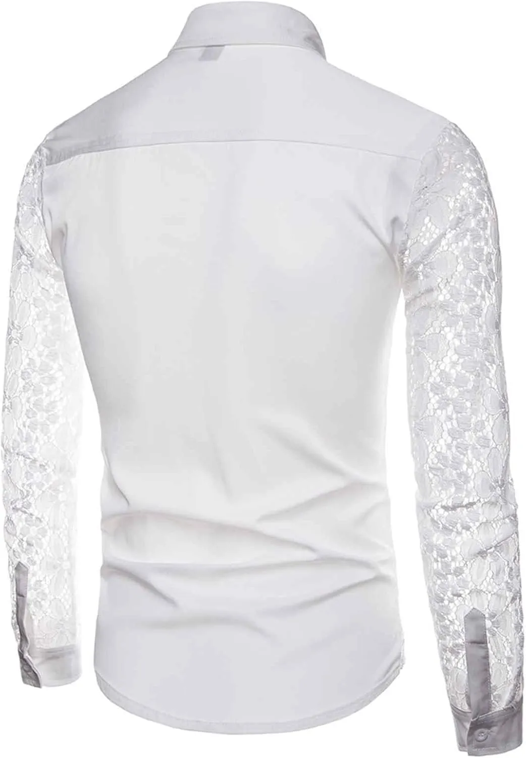 Mens Lace Rose Crochet Shirts See Through Long Sleeve Button Down Slim Fit Floral Shirts Sexy Mesh Muscle Tops