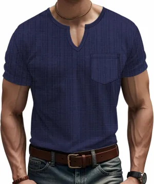 Men's Linen Henley Shirts Casual Short Sleeve V Neck Blouses Tops 2025 Summer Beach Hippie Shirts with Pocket