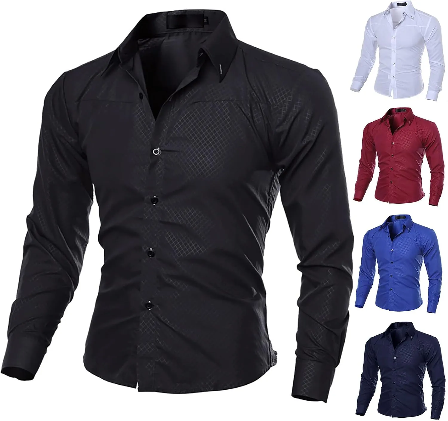 Men's Long Sleeve Button Down Shirt Solid Slim Fit Wrinkle-Free Casual Business Formal Wedding Party Dress Shirt