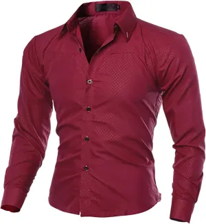 Men's Long Sleeve Button Down Shirt Solid Slim Fit Wrinkle-Free Casual Business Formal Wedding Party Dress Shirt