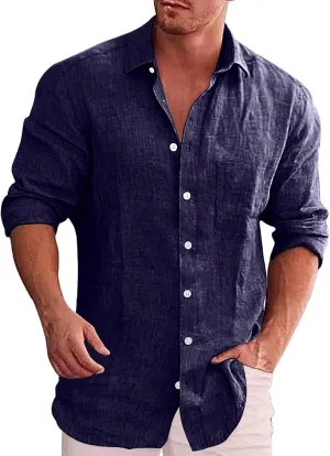 Mens Long Sleeve Dress Shirts Stretch Wrinkle-Free Formal Shirt Business Casual Summer Button Up Beach Wedding Shirts