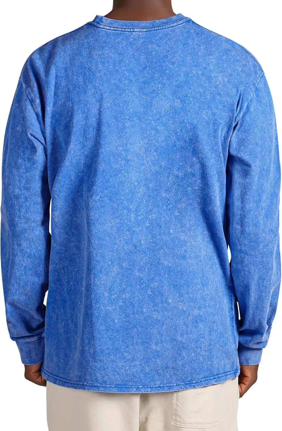 Men's Long Sleeve Shirts Vintage Oversized Distressed Washed T-Shirt Crewneck Cotton Tees Pullover Tops