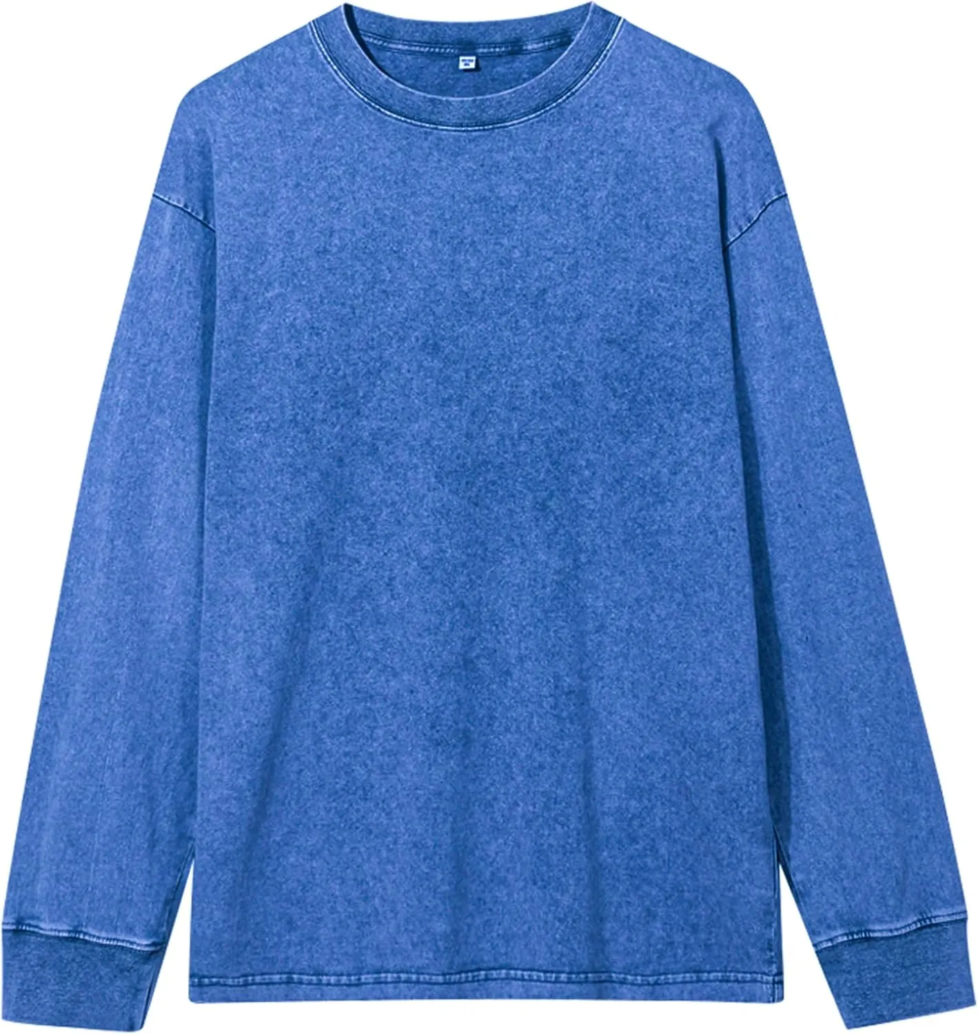 Men's Long Sleeve Shirts Vintage Oversized Distressed Washed T-Shirt Crewneck Cotton Tees Pullover Tops