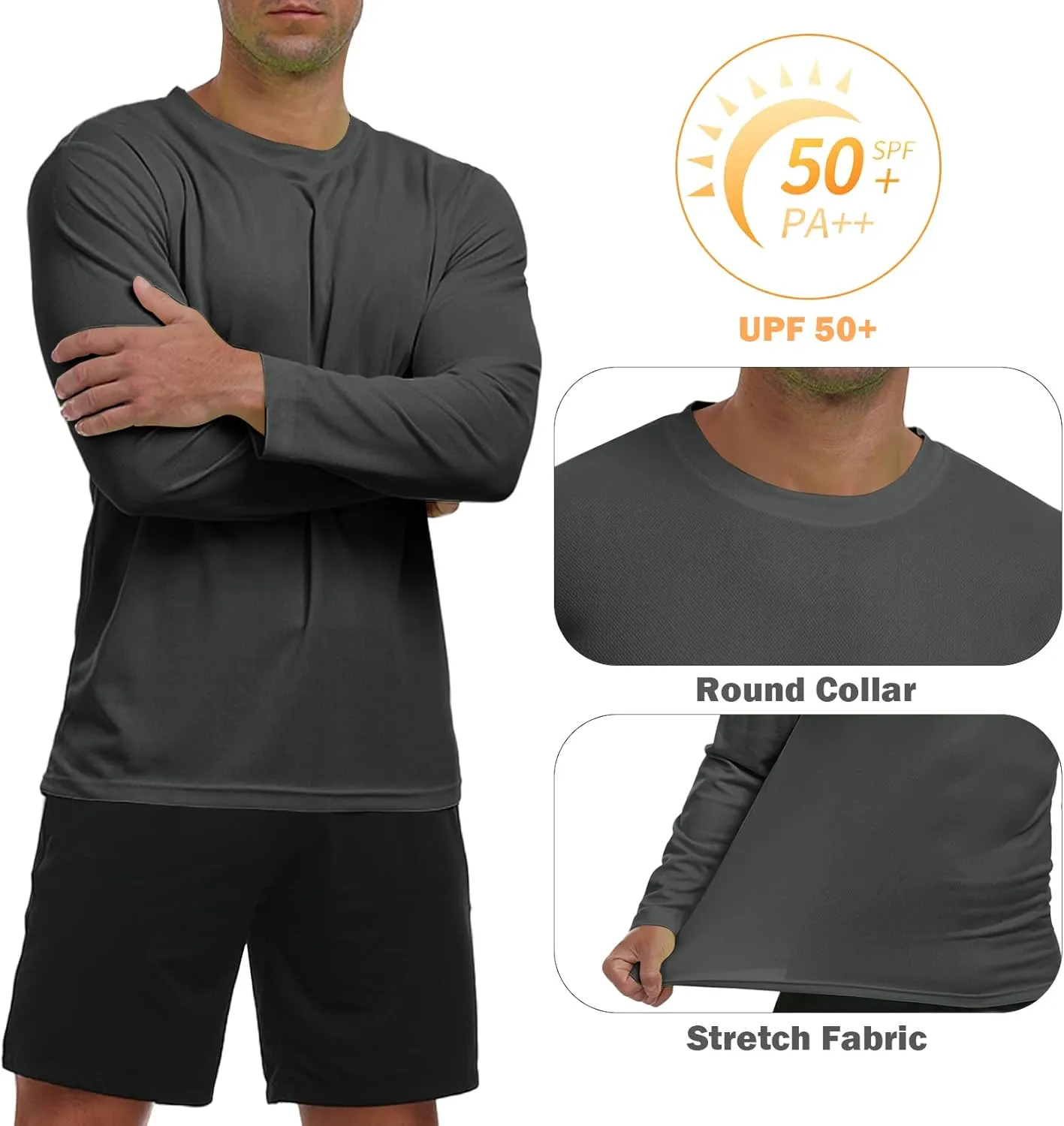 Men's Long Sleeve Sun Shirt Lightweight Workout UV Protection Quick Dry Hiking Tee Shirts Cycling Fishing Athletic Tops