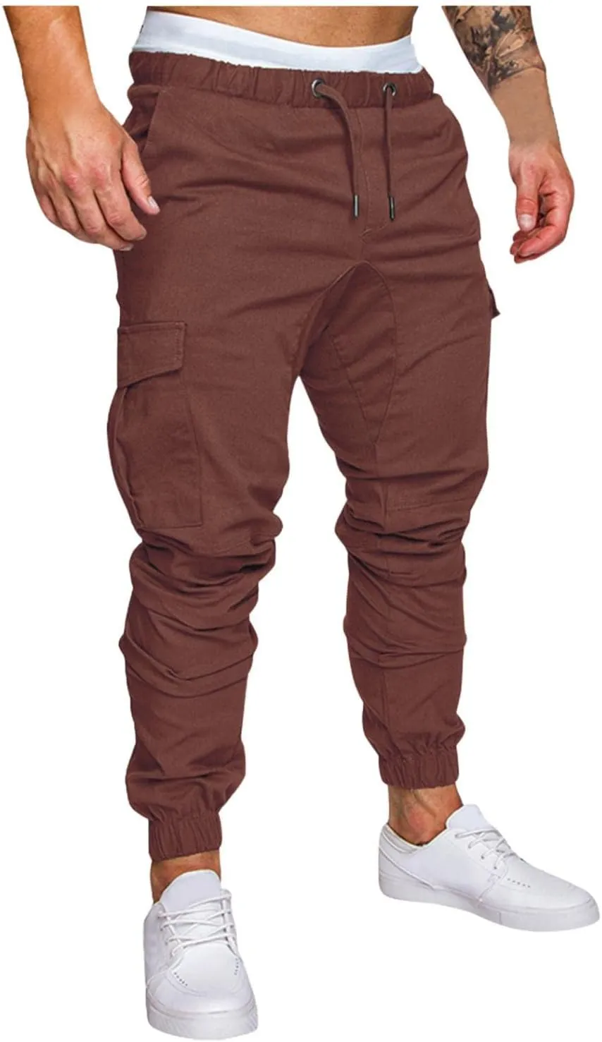 Mens Outdoor Cargo Hiking Long Pants Slim Fit Workout Athleitc Joggers Running Sports Chino Fashion Sweatpants Trousers