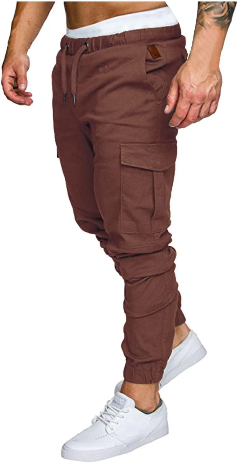 Mens Outdoor Cargo Hiking Long Pants Slim Fit Workout Athleitc Joggers Running Sports Chino Fashion Sweatpants Trousers