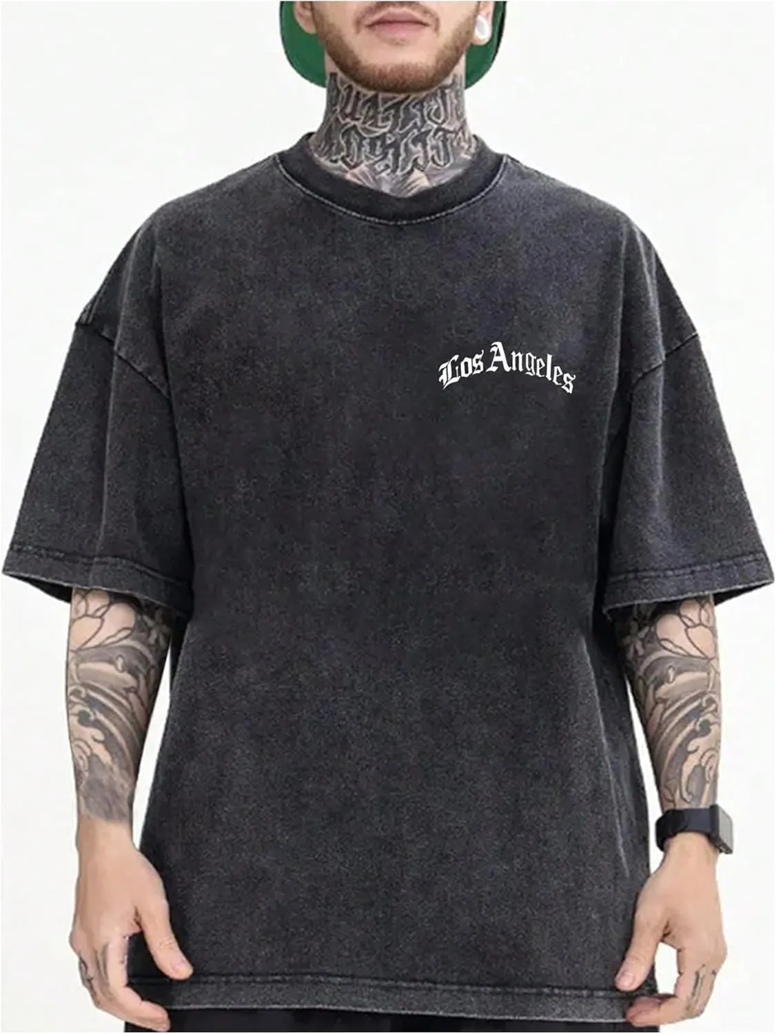 Men's Oversized Tshirts Short Sleeve Drop Shoulder Letter Graphic Tees Summer Crew Neck Tee Shirts