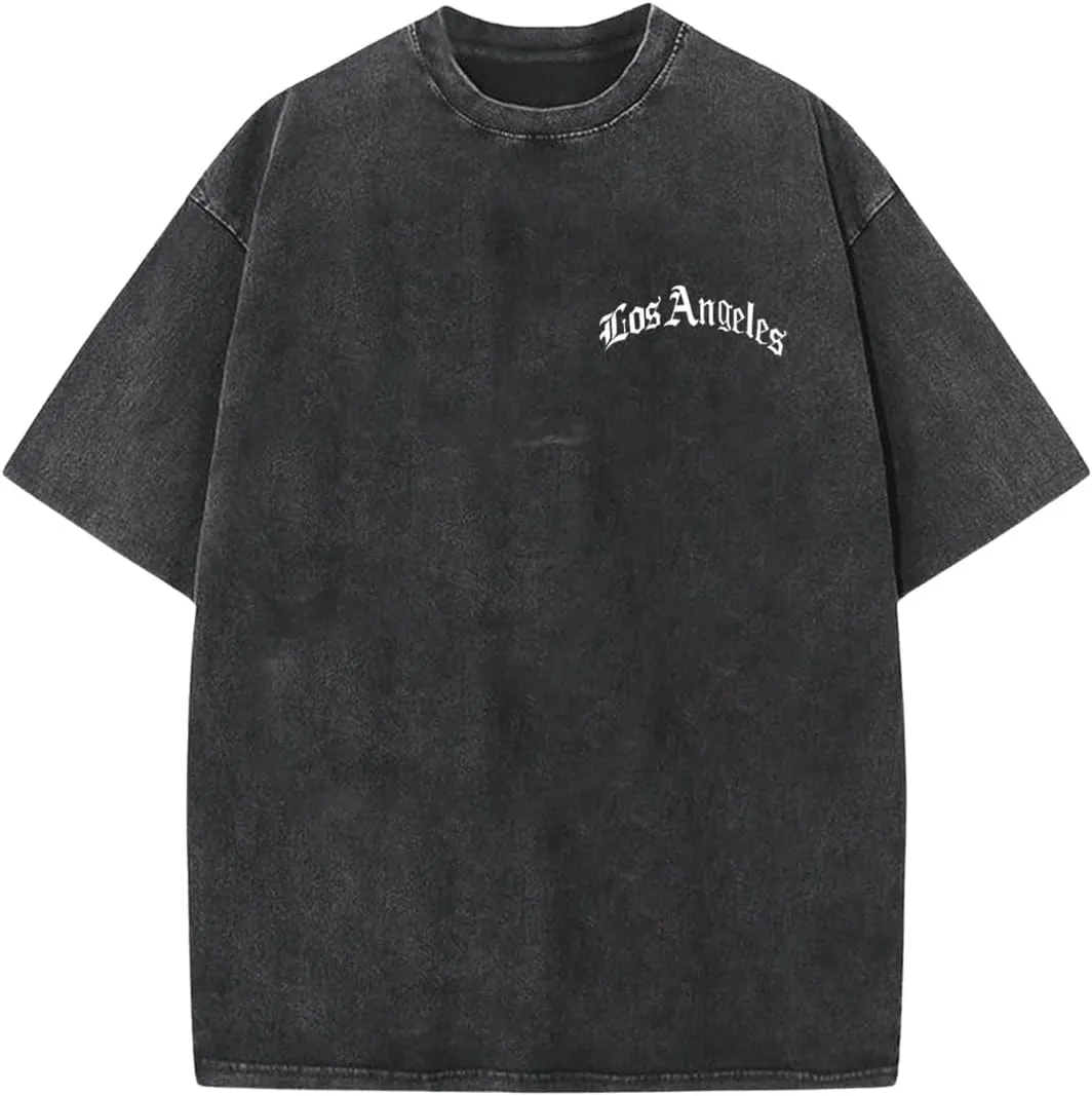 Men's Oversized Tshirts Short Sleeve Drop Shoulder Letter Graphic Tees Summer Crew Neck Tee Shirts