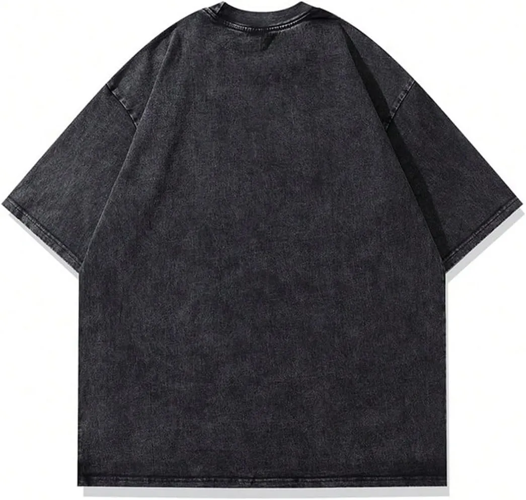 Men's Oversized Tshirts Short Sleeve Drop Shoulder Letter Graphic Tees Summer Crew Neck Tee Shirts