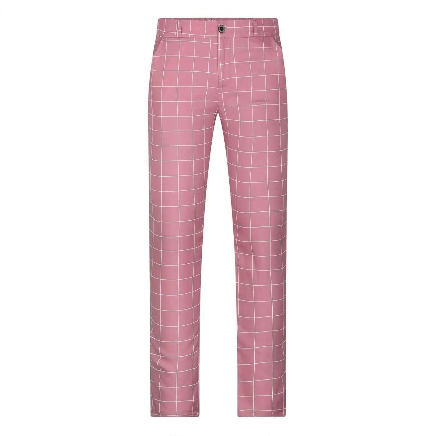 Mens Plaid Dress Pants Flat Front Slim Fit Straight Leg Chino Pants Casual Business Comfort Trouser with Pockets