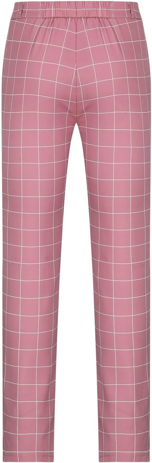 Mens Plaid Dress Pants Flat Front Slim Fit Straight Leg Chino Pants Casual Business Comfort Trouser with Pockets