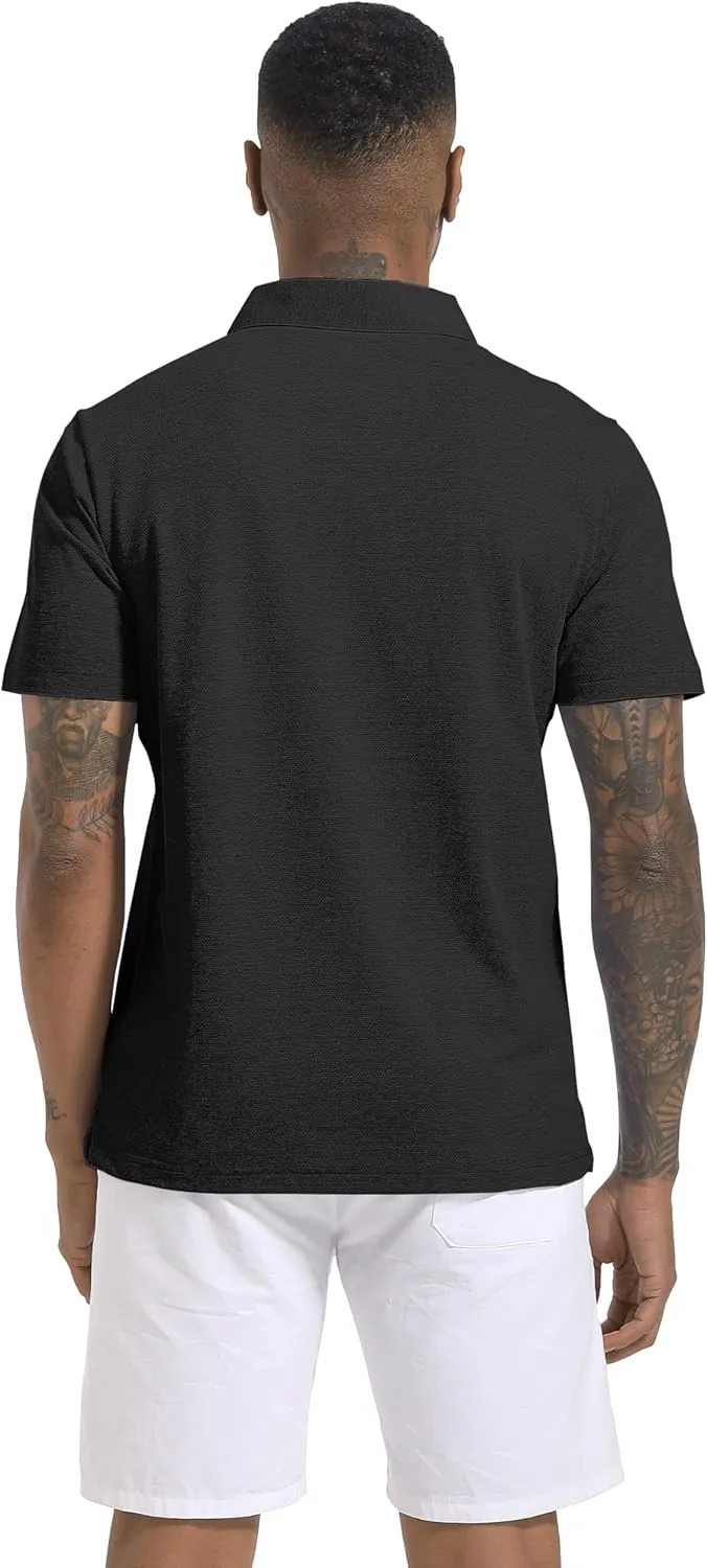 Men's Polo Shirts Short Sleeve Cotton Blend Moisture Wicking Dry Fit Performance Collared Golf Shirts for Men