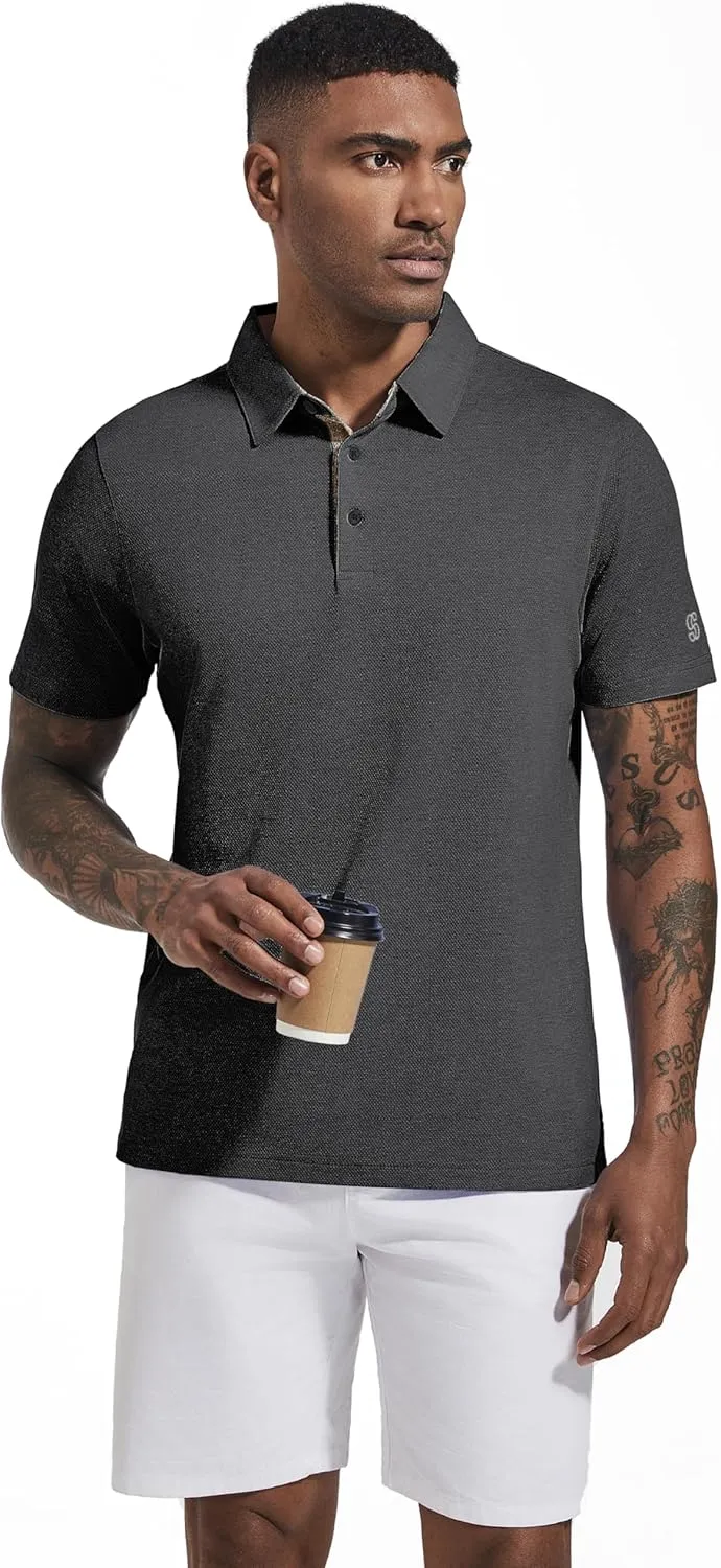 Men's Polo Shirts Short Sleeve Cotton Blend Moisture Wicking Dry Fit Performance Collared Golf Shirts for Men