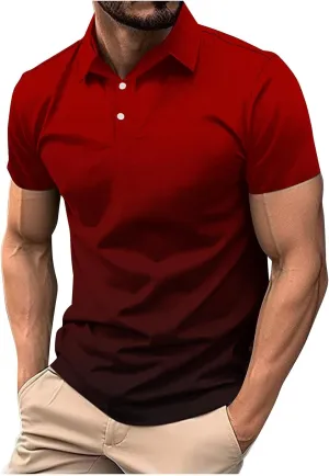 Mens Polo Shirts Short Sleeve Gradient Color Gym Workout Golf T-Shirt Casual Fashion V Neck Button Down Tops 2025