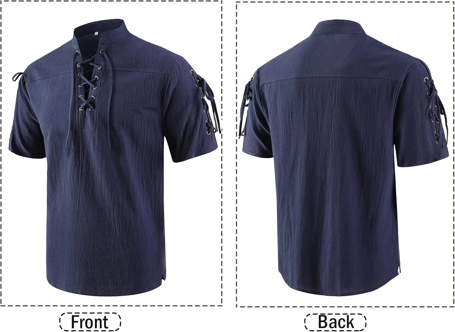 Mens Renaissance Costume Beach Shirts Short Sleeve Lace-up Viking Pirate T-Shirts V Neck Hippie Yoga Tops