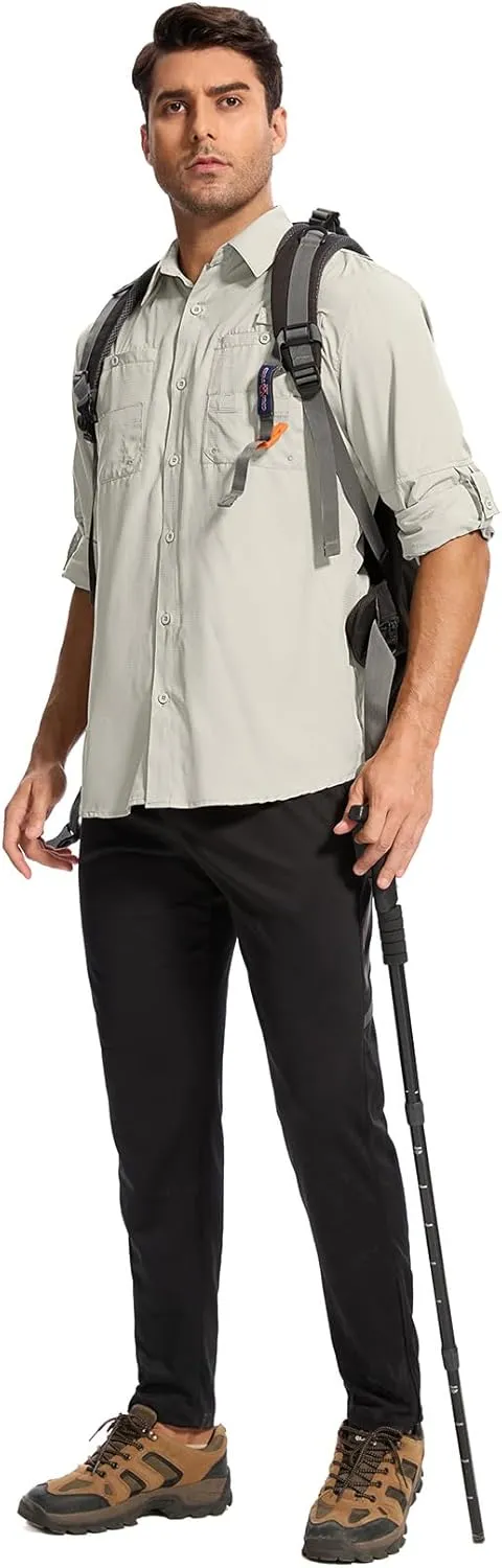 Mens Safari Shirt Long Sleeve UPF 50  Sun Protection Fishing Shirts MenConvertible Cuffs Hiking Shirts for Men