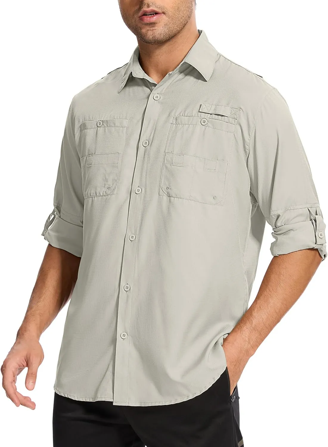 Mens Safari Shirt Long Sleeve UPF 50  Sun Protection Fishing Shirts MenConvertible Cuffs Hiking Shirts for Men