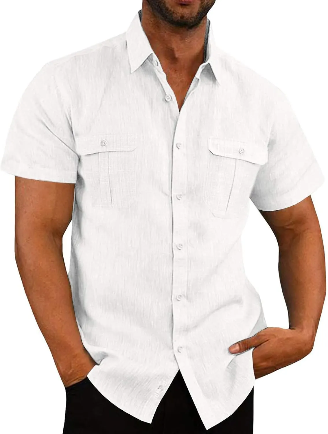 Mens Shirts 2024 Summer Cotton Linen Casual Beach T Shirts Button Down Short Sleeve Men Big and Tall Regular Fit Tops
