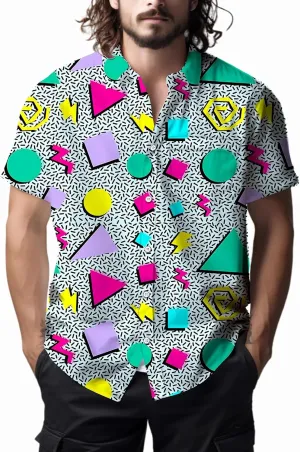 Mens Shirts 80s 90s Shirts for Men Casual Button Down Short Sleeve Shirt, Funny Party Quick Dry Mens Clothing